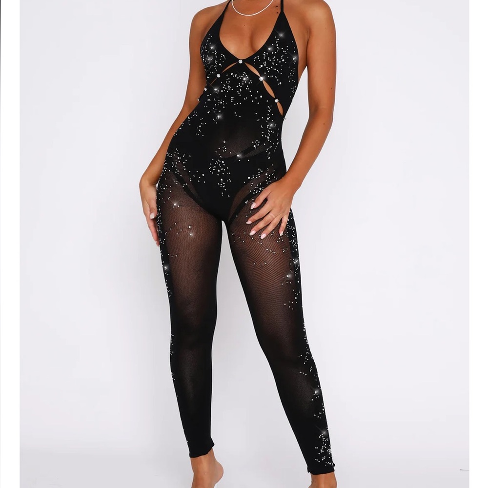 white fox diamante jumpsuit